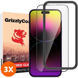 GrizzlyCoat Easy Fit iPhone 14 Pro Max Panzerglas Gehärtetes Glas Displayschutz - Hüllenfreundlich + Applikator (3er Pack)