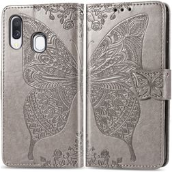 Mobigear Butterfly Samsung Galaxy A40 Hülle Klapphülle Geldbörse - Grau