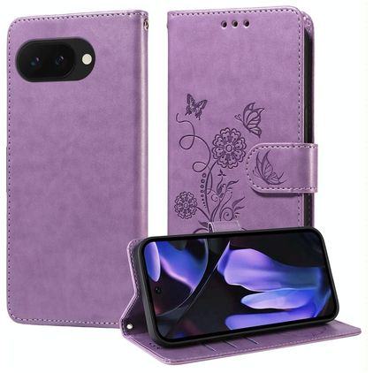 Mobigear Flowers Google Pixel 9a Hülle Klapphülle Geldbörse - Lila