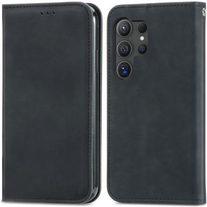 Mobigear Retro Slim Samsung Galaxy S25 Ultra Hülle Klapphülle Geldbörse - Schwarz