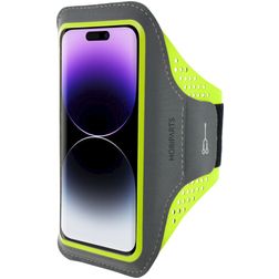 Mobiparts Comfort Fit Handyhalterung Joggen iPhone 14 Pro Sporthülle Neopren Sportarmband - Neon Green