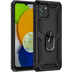 Mobigear Armor Ring Samsung Galaxy A03 Hülle Hardcase Backcover Stoßfest mit Ringhalter - Schwarz