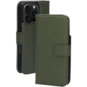 Mobiparts iPhone 16 Pro MagSafe Hülle Echtes Leder Abnehmbare 2in1 Klapphülle Geldbörse - Grün