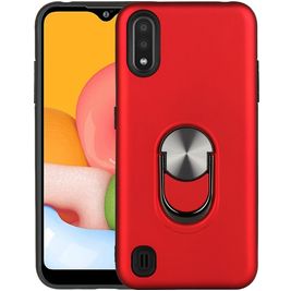 Mobigear Armor Ring Samsung Galaxy A01 Hülle Hardcase Backcover Stoßfest mit Ringhalter - Rot