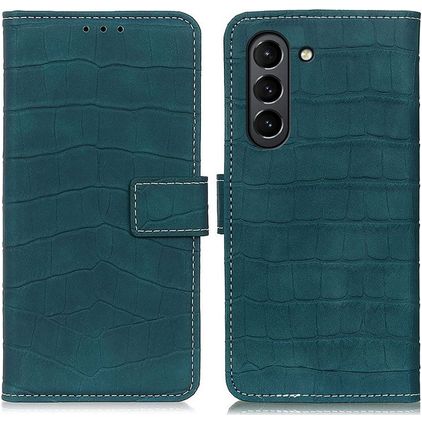 Mobigear Croco Samsung Galaxy S21 FE Hülle Klapphülle Geldbörse - Grün