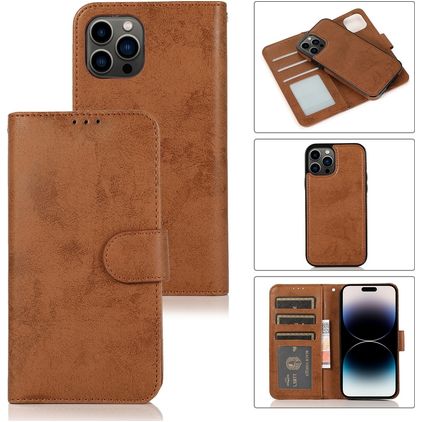 Mobigear Wallet iPhone 15 Pro Max Hülle Abnehmbare 2in1 Klapphülle Geldbörse - Braun