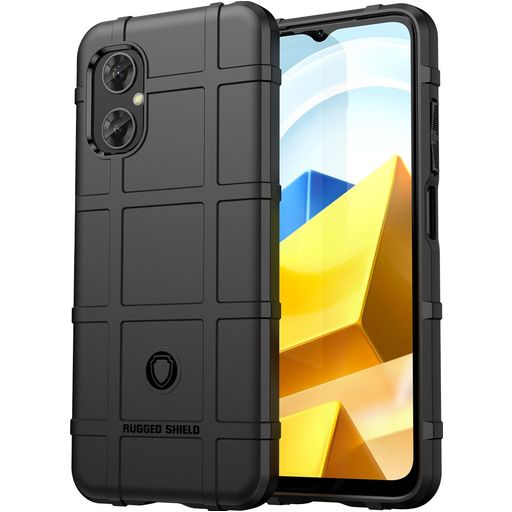 Mobigear Rugged Shield POCO M5 Hülle Flexibles TPU Backcover Stoßfest - Schwarz
