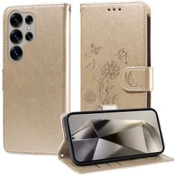 Mobigear Flowers Samsung Galaxy S25 Ultra Hülle Klapphülle Geldbörse - Gold