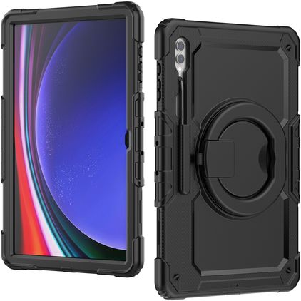Mobilize Rotating Defender Samsung Galaxy Tab S9 Ultra Hülle Kunststoff,Silikon Backcover + Schulterträger + Ständer - Schwarz