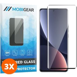 Mobigear Premium Xiaomi 12 Pro Panzerglas Gehärtetes Glas Displayschutz - Hüllenfreundlich - Schwarz (3er Pack)