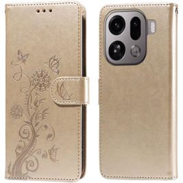 Mobigear Flowers OPPO Find X9 Pro Hülle Klapphülle Geldbörse - Gold