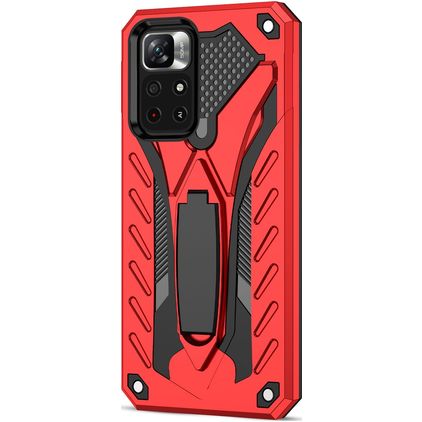 Mobigear Armor Stand Xiaomi Redmi Note 11T Hülle Hardcase Backcover Stoßfest mit Ständer - Rot