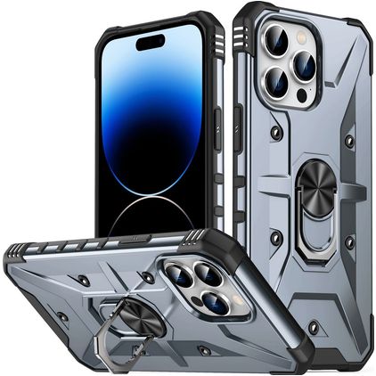 Mobigear Armor Ring iPhone 14 Pro Max Hülle Hardcase Backcover Stoßfest mit Ringhalter - Grau
