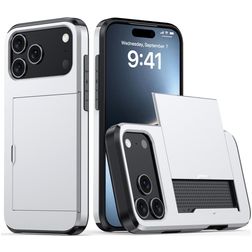 Mobigear Card iPhone 18 Pro Hülle Hardcase Backcover Stoßfest mit Kartenhalter - Silber