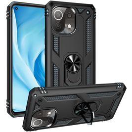 Mobigear Armor Ring Xiaomi Mi 11 Lite Hülle Hardcase Backcover Stoßfest mit Ringhalter - Schwarz