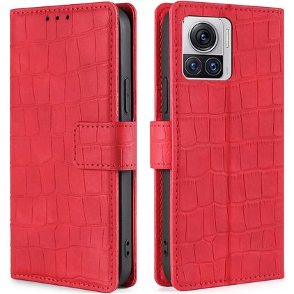Mobigear Croco Motorola Edge 30 Ultra Klapphülle Portemonnaie - Rot
