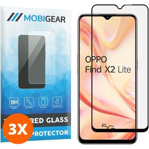 Mobigear Premium OPPO Find X2 Lite Panzerglas Gehärtetes Glas Displayschutz - Hüllenfreundlich - Schwarz (3er Pack)