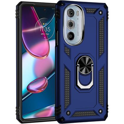 Mobigear Armor Ring Motorola Edge 30 Pro Hülle Hardcase Backcover Stoßfest mit Ringhalter - Blau