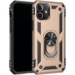 Mobigear Armor Ring iPhone 12 Hülle Hardcase Backcover Stoßfest mit Ringhalter - Gold