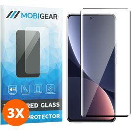 Mobigear Premium Xiaomi 12 Pro Panzerglas Gehärtetes Glas Displayschutz - Hüllenfreundlich - Schwarz (3er Pack)
