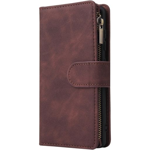 Mobigear Zipper Samsung Galaxy A41 Hülle Klapphülle Geldbörse - Braun