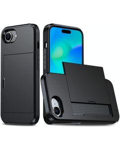 Mobigear Card iPhone 16e Hülle Hardcase Backcover Stoßfest mit Kartenhalter - Schwarz