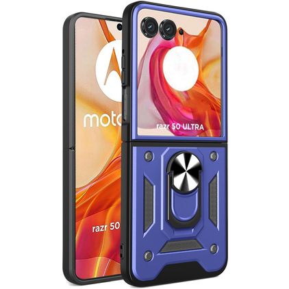 Mobigear Armor Ring Motorola Razr 50 Ultra Hülle Hardcase Backcover Stoßfest mit Ringhalter - Blau