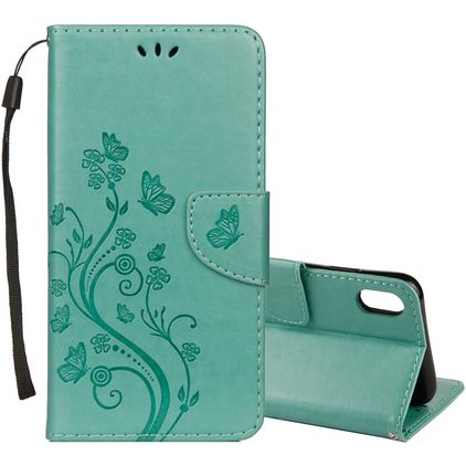 Mobigear Flowers iPhone XR Hülle Klapphülle Geldbörse - Türkis