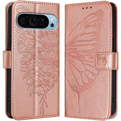 Mobigear Butterfly Google Pixel 9 Pro XL Hülle Klapphülle Geldbörse - Roségold
