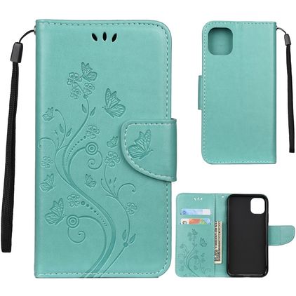 Mobigear Flowers iPhone 11 Pro Hülle Klapphülle Geldbörse - Türkis