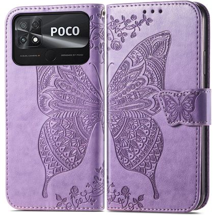 Mobigear Butterfly POCO C40 Hülle Klapphülle Geldbörse - Lila