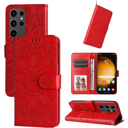 Mobigear Sunflower Samsung Galaxy S24 Ultra Hülle Klapphülle Geldbörse - Rot