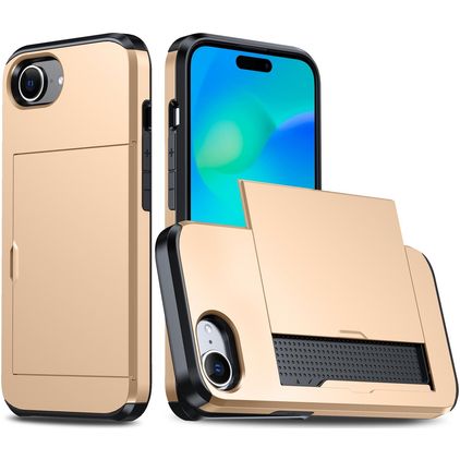 Mobigear Card iPhone 17e Hülle Hardcase Backcover Stoßfest mit Kartenhalter - Gold