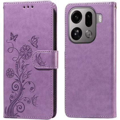 Mobigear Flowers OPPO Find X9 Pro Hülle Klapphülle Geldbörse - Lila
