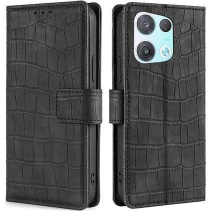 Mobigear Croco OPPO Reno 8 Pro 5G Hülle Klapphülle Geldbörse - Schwarz