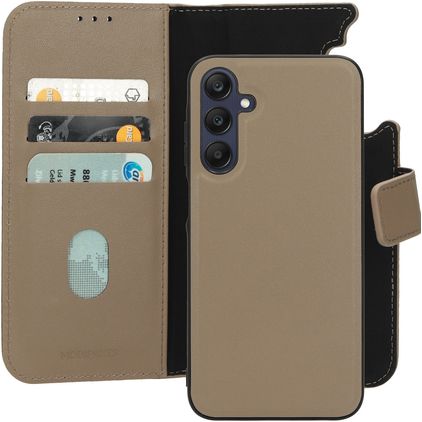 Mobiparts Samsung Galaxy A25 Hülle Echtes Leder Abnehmbare 2in1 Klapphülle Geldbörse - Taupe