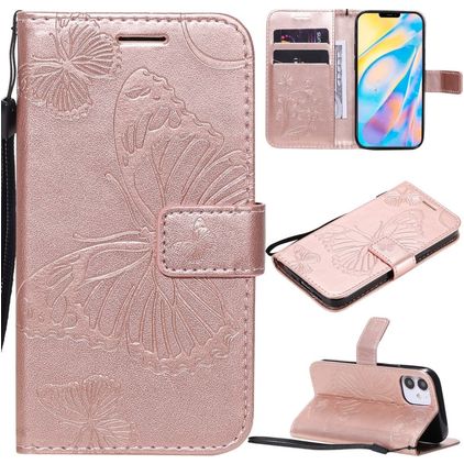 Mobigear Butterfly iPhone 12 Mini Hülle Klapphülle Geldbörse - Roségold