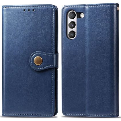 Mobigear Snap Button Samsung Galaxy S21 FE Hülle Klapphülle Geldbörse - Blau
