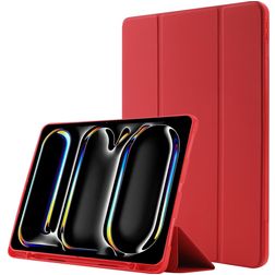 Mobigear Tri-Fold Gel iPad Pro 13 Zoll (2025) Hülle TPU,Kunstleder Klapphülle + Stifthalter - Rot