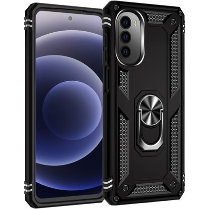 Mobigear Armor Ring Motorola Moto G82 Hardcase Backcover Shockproof mit Ringhalter - Schwarz