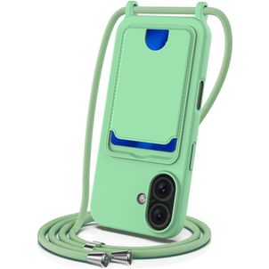 Mobigear Lanyard Card iPhone 16 Silikon Handykette mit Kartenhalter - Grün