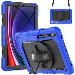 Mobigear SureGrip Xtreme Samsung Galaxy Tab S9 FE Hülle Kunststoff,Silikon Backcover + Stifthalter + Schulterträger + Ständer - Dunkelblau