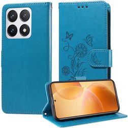 Mobigear Flowers Xiaomi 14T Pro Hülle Klapphülle Geldbörse - Blau