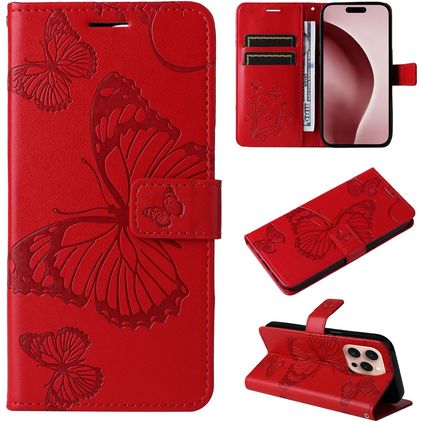Mobigear Butterfly iPhone 16 Pro Klapphülle Portemonnaie - Rot