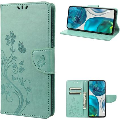 Mobigear Flowers Motorola Moto G82 Hülle Klapphülle Geldbörse - Grün