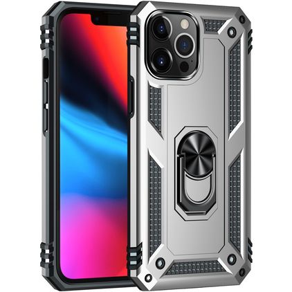 Mobigear Armor Ring iPhone 13 Pro Hülle Hardcase Backcover Stoßfest mit Ringhalter - Silber
