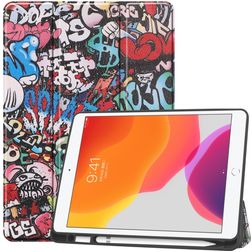 Mobigear Tri-Fold Gel iPad 9 (2021) TPU / Kunstleder Klapphülle + Stylus-Halter - Grafitti