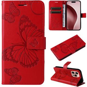 Mobigear Butterfly iPhone 16 Pro Hülle Klapphülle Geldbörse - Rot