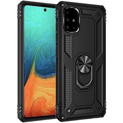 Mobigear Armor Ring Samsung Galaxy A71 Hülle Hardcase Backcover Stoßfest mit Ringhalter - Schwarz