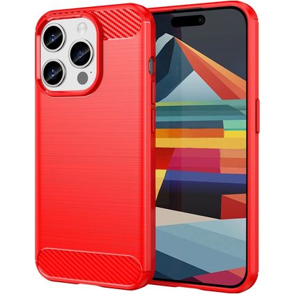 Mobigear Brushed Slim iPhone 15 Pro Hülle Flexibles TPU Backcover - Rot
